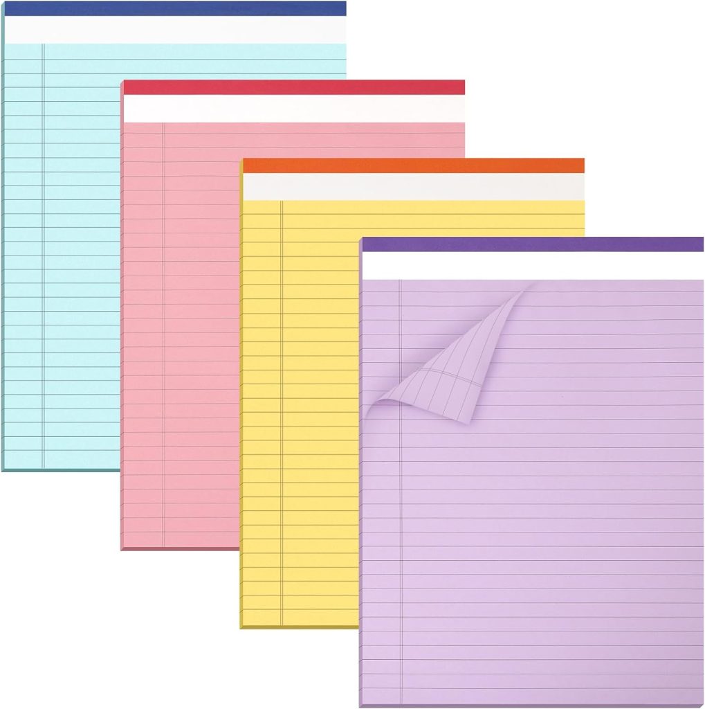 EOOUT 4 Pack Colored Legal Pads Writing Pads 8x11 Inch, 80GSM Thick Paper Note Pads 30 Sheets College Ruled Legal Notepads Memo Pads To Do List for Office Work