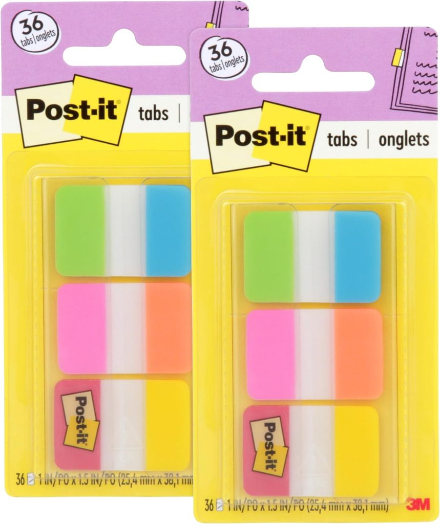 Post-it Tabs, 1 in Solid, Aqua, Yellow, Pink, Red, Green, Orange, 6/Color, 36/Dispenser (686-ALOPRYT) (Pack of 2)
